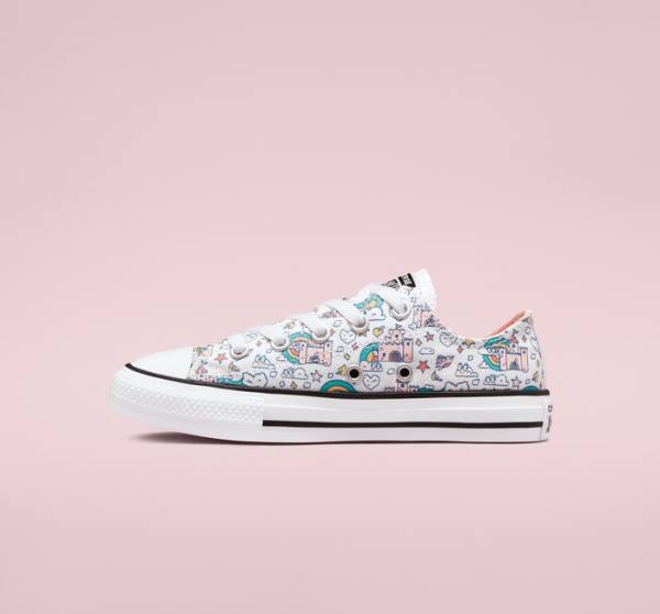 Converse Chuck Taylor All Star Rainbow Castles Sneakers Low Hvide Lyserød Turkis | CV-324TSP