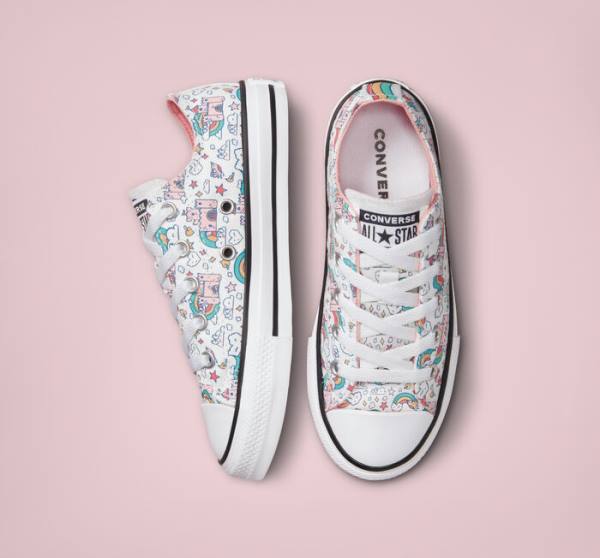 Converse Chuck Taylor All Star Rainbow Castles Sneakers Low Hvide Lyserød Turkis | CV-324TSP