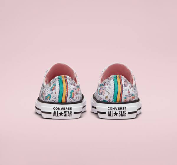 Converse Chuck Taylor All Star Rainbow Castles Sneakers Low Hvide Lyserød Turkis | CV-324TSP