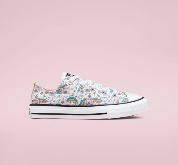 Converse Chuck Taylor All Star Rainbow Castles Sneakers Low Hvide Lyserød Turkis | CV-958EKR