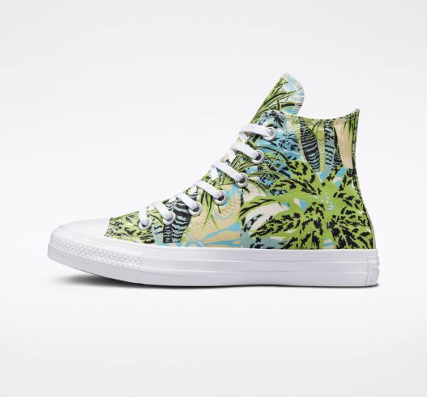 Converse Chuck Taylor All Star Tropical Florals Sneakers High Lysegrøn Hvide | CV-089LWM