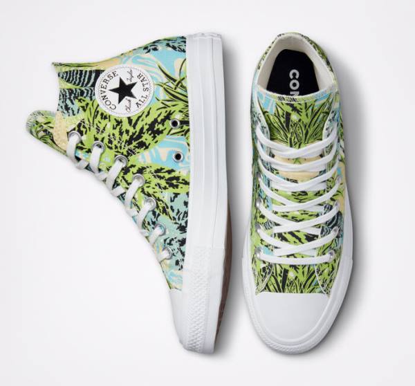 Converse Chuck Taylor All Star Tropical Florals Sneakers High Lysegrøn Hvide | CV-089LWM