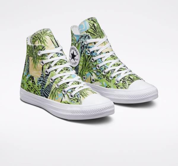 Converse Chuck Taylor All Star Tropical Florals Sneakers High Lysegrøn Hvide | CV-089LWM