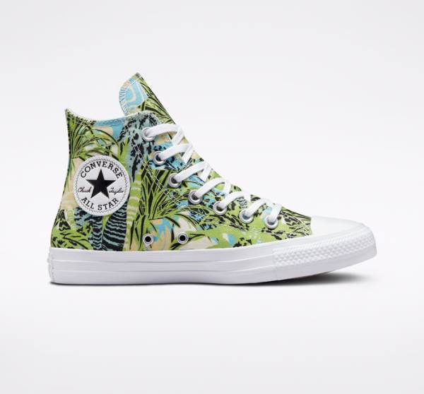 Converse Chuck Taylor All Star Tropical Florals Sneakers High Lysegrøn Hvide | CV-089LWM