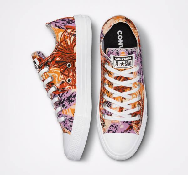 Converse Chuck Taylor All Star Tropical Florals Sneakers Low Orange Sort Hvide | CV-527KPD