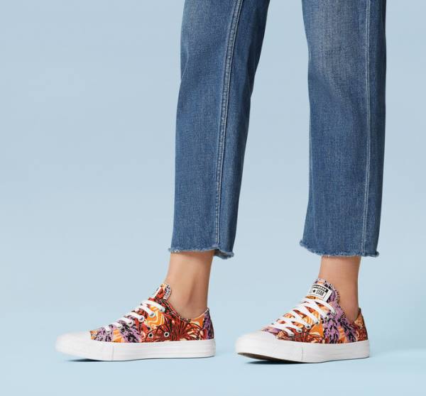 Converse Chuck Taylor All Star Tropical Florals Sneakers Low Orange Sort Hvide | CV-527KPD