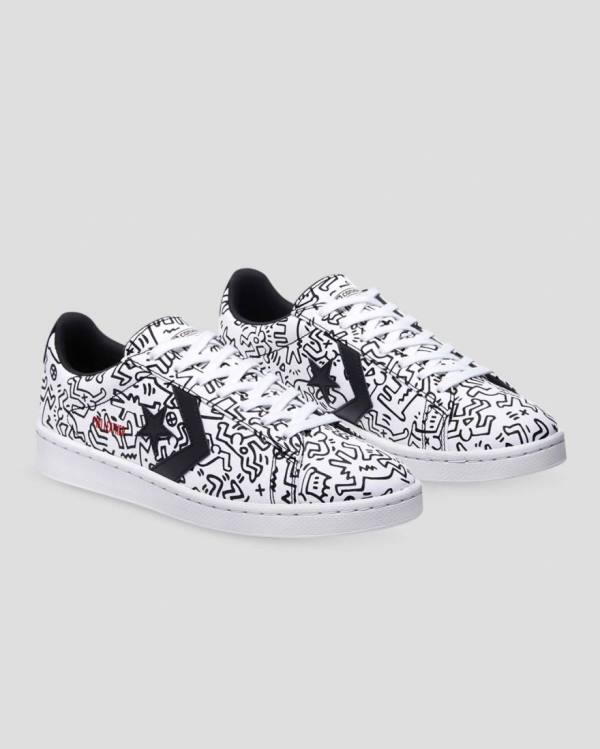 Converse Keith Haring Pro Læder Sneakers Low Hvide Sort Rød | CV-651NJH