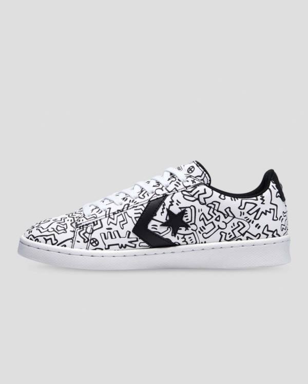 Converse Keith Haring Pro Læder Sneakers Low Hvide Sort Rød | CV-651NJH