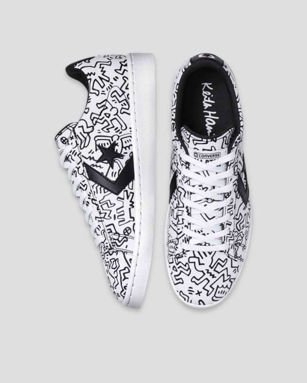 Converse Keith Haring Pro Læder Sneakers Low Hvide Sort Rød | CV-651NJH