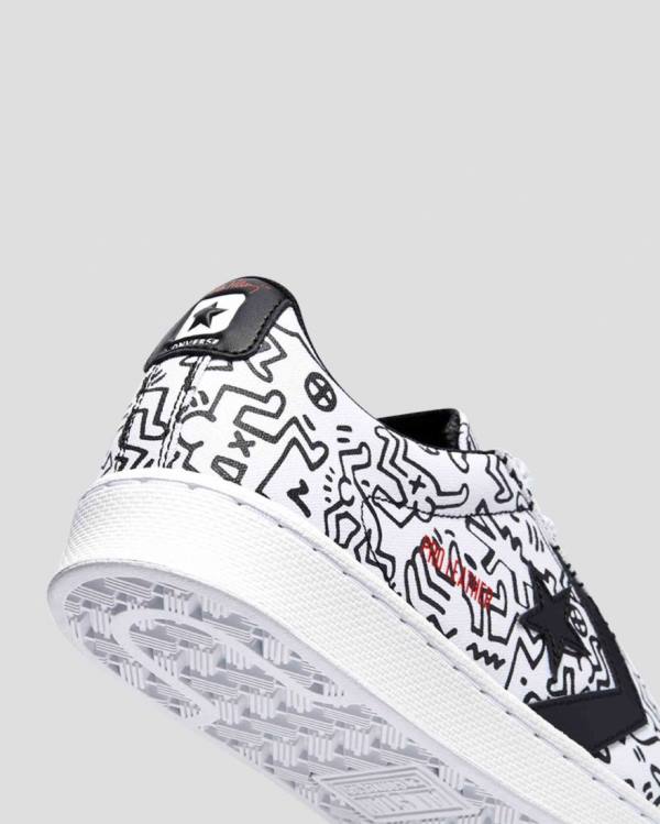 Converse Keith Haring Pro Læder Sneakers Low Hvide Sort Rød | CV-651NJH