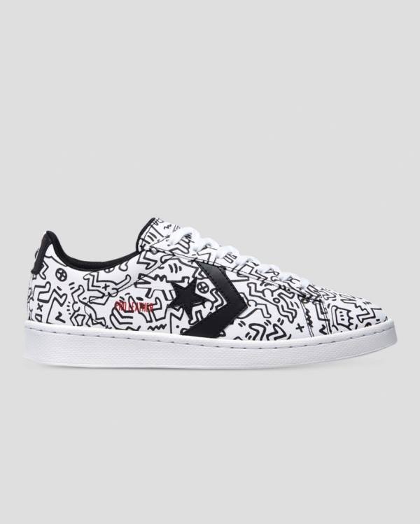 Converse Keith Haring Pro Læder Sneakers Low Hvide Sort Rød | CV-651NJH