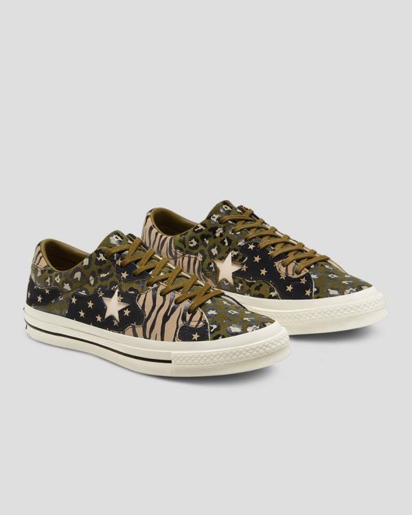 Converse One Star Archive Print Mix Sneakers Low Olivengrøn Leopard | CV-172ARJ