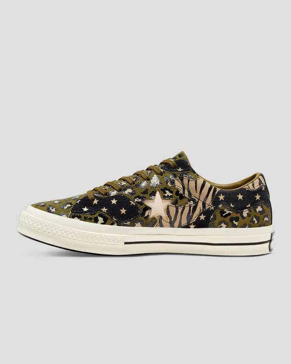 Converse One Star Archive Print Mix Sneakers Low Olivengrøn Leopard | CV-172ARJ