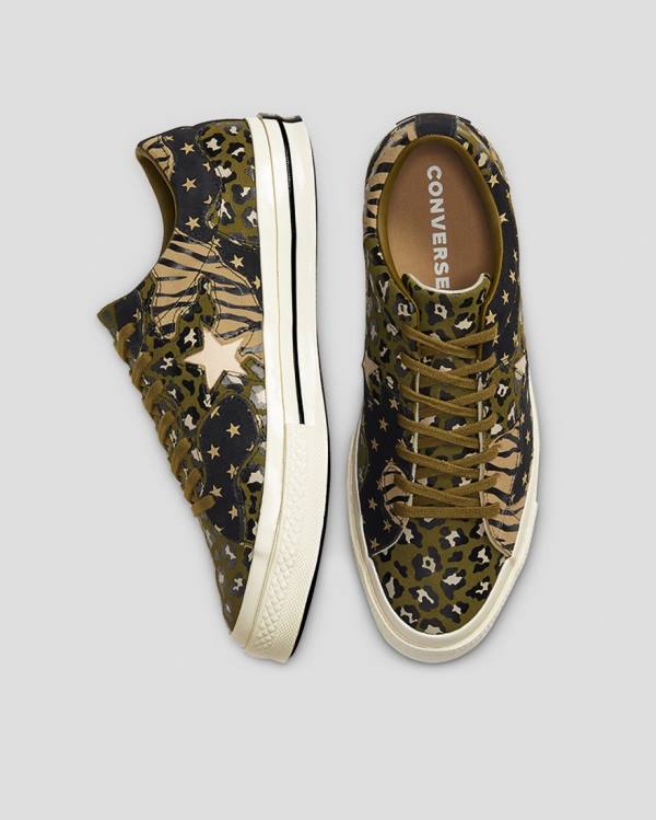 Converse One Star Archive Print Mix Sneakers Low Olivengrøn Leopard | CV-172ARJ