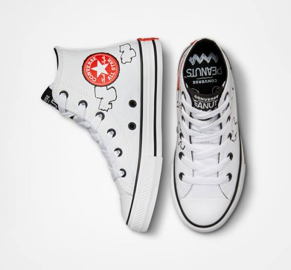 Converse Peanuts Chuck Taylor All Star Sneakers High Hvide Sort Rød | CV-591HMT