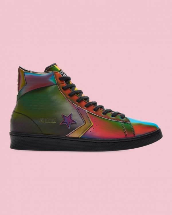 Converse Pro Læder Iridescent Sneakers High Sort | CV-452NKD