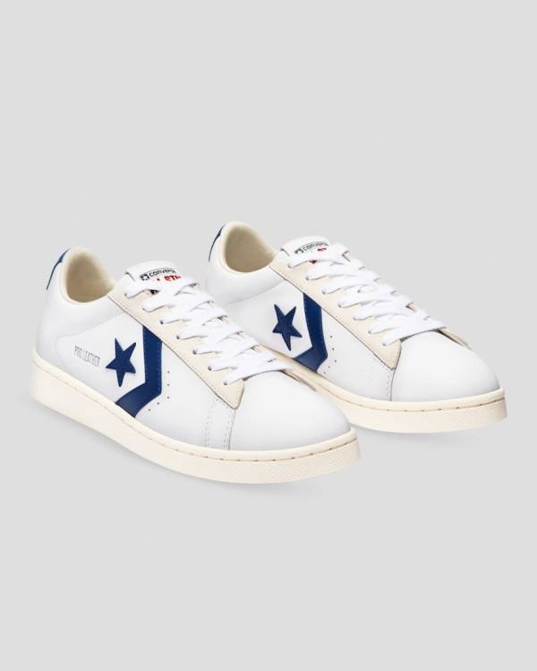 Converse Pro Læder Italy Sneakers Low Hvide Blå | CV-935ESX