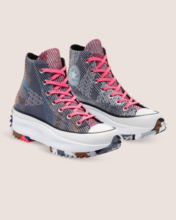 Converse Run Star Hike Knit Print Sneakers High Blå Rød | CV-915TWX