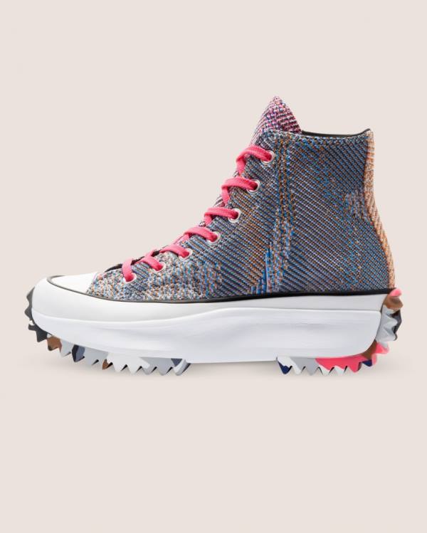 Converse Run Star Hike Knit Print Sneakers High Blå Rød | CV-915TWX